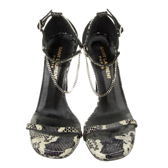 SAINT LAURENT SNAKESKIN T STRAP CHAIN SANDALS - Picture 1 of 10